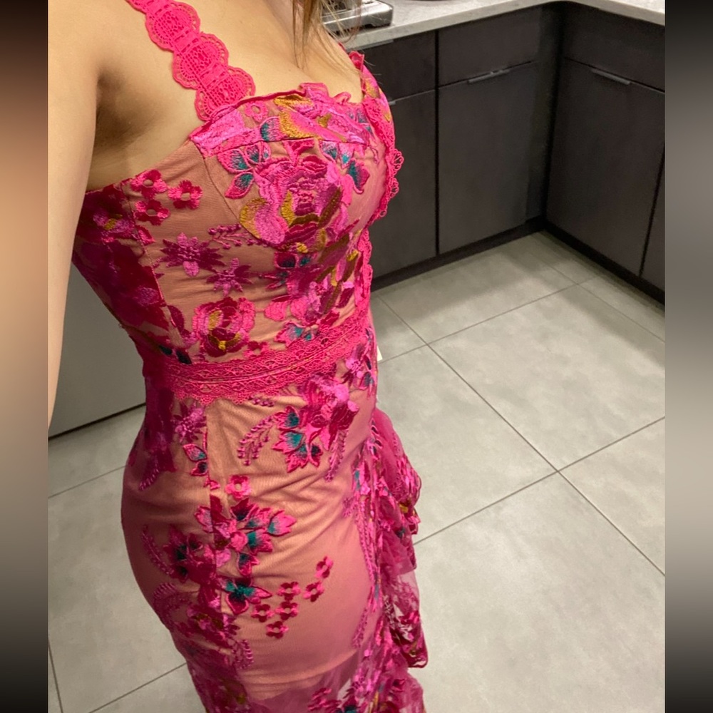 Bronx and Banco Hot Pink Floral Lace Overlay Dress - Picture 13 of 13